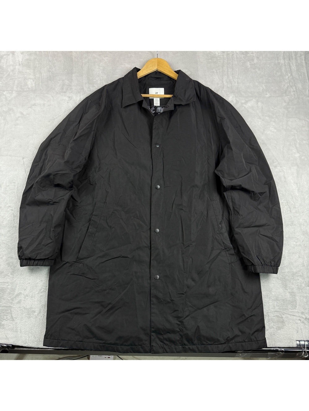 H&M XL Water Repellent Windproof Long Coat Fleece Lined Snap Front Rain Jacket